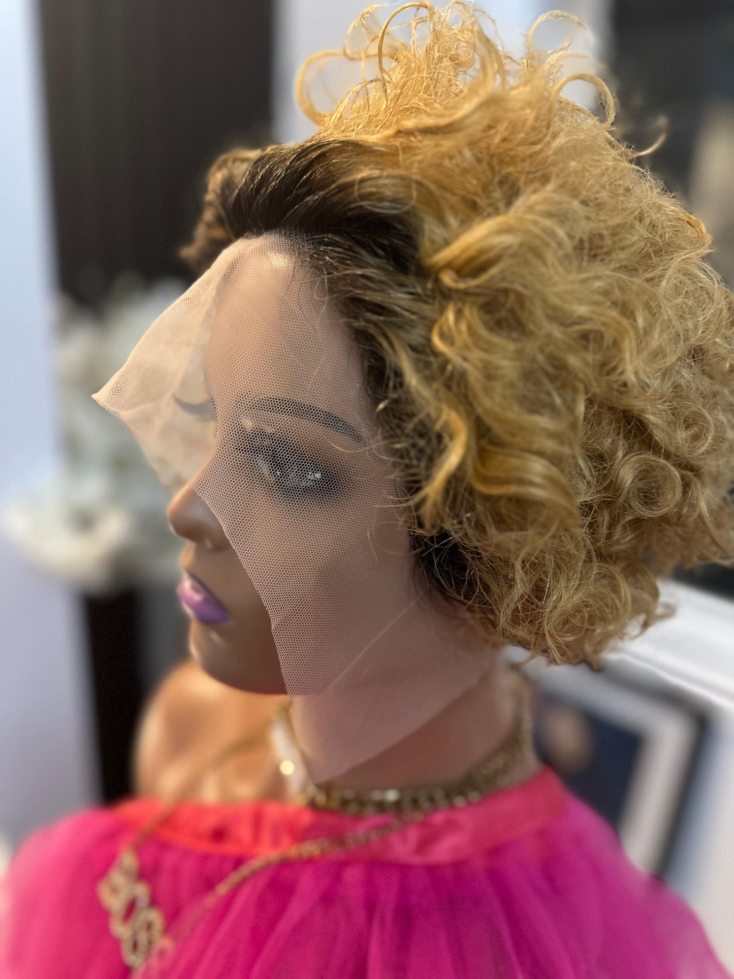 ombre 4/27 pixie curl lace front wig