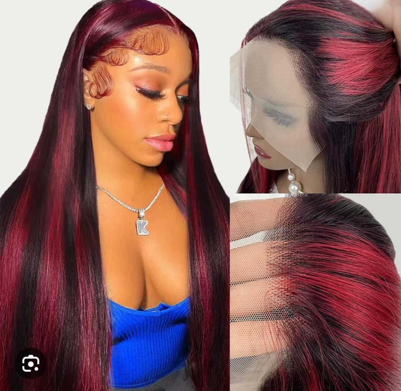 30" 1B/99J highlighted lacefront wig