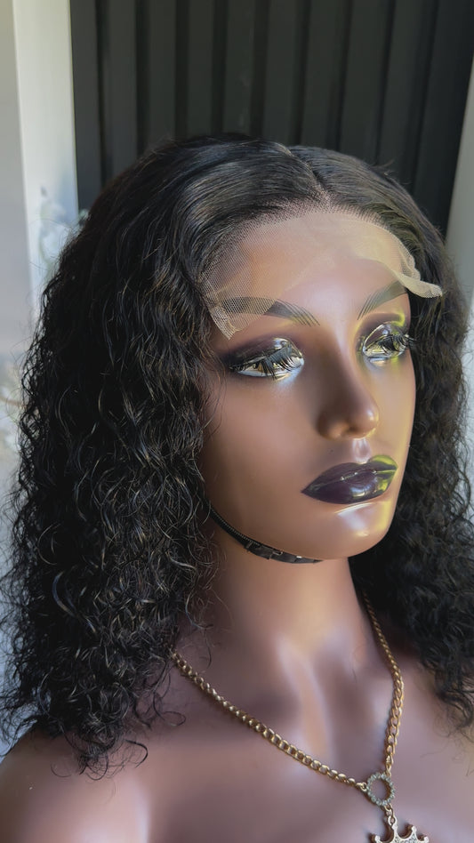 12" - 18" Water Wave, PREPLUCKED, 5x5 transparent lace glueless wig